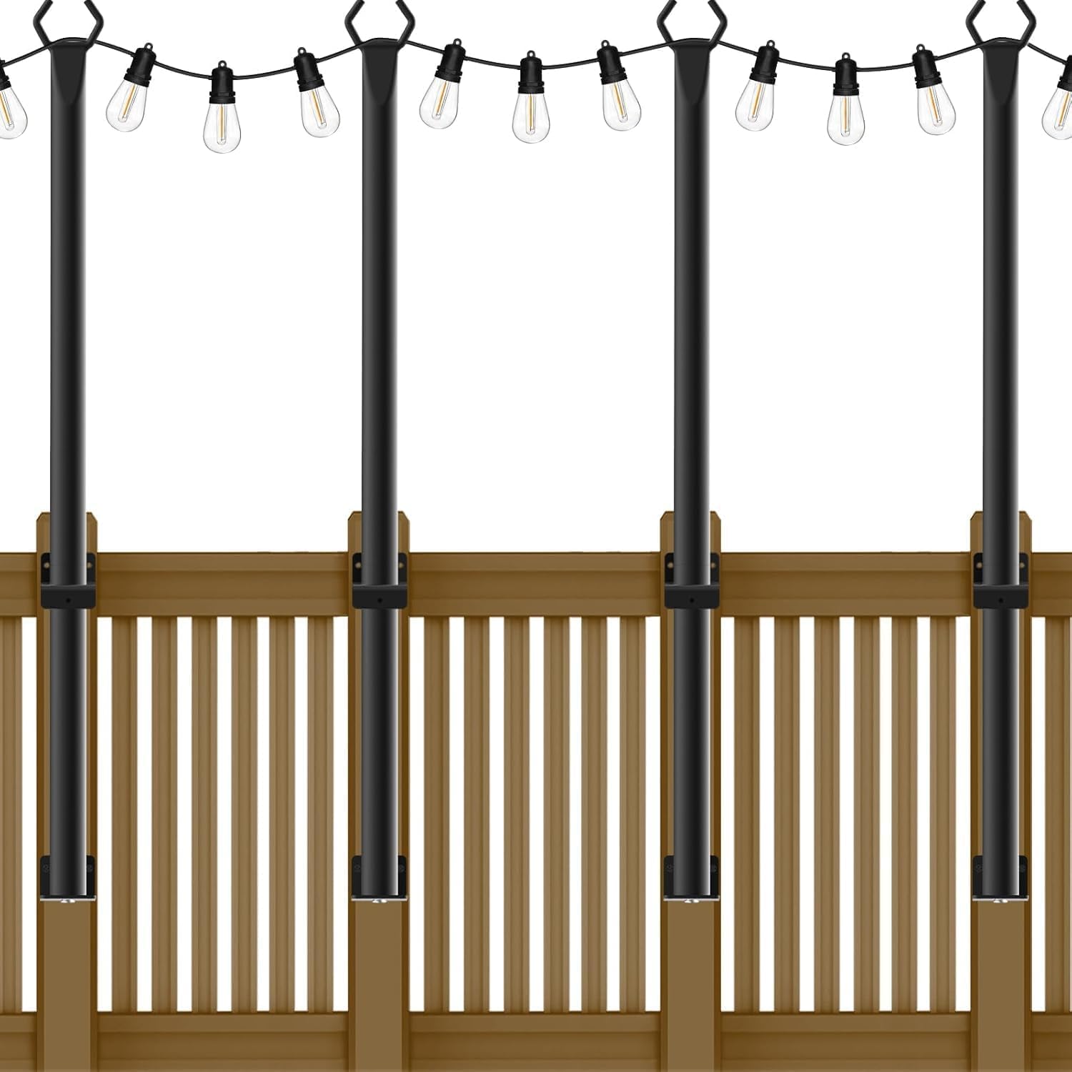 6 Pack String Light Poles, Outdoor String Light Pole 10 ft Forked Metal Light Pole with Adjustable Outdoor Light Stand, Deck, Backyard, Garden, Wedding, Rustproof and Sturdy with Hooks